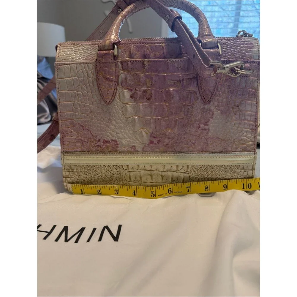 Brahmin Pink and Gold Croc-Embossed Satchel with Tassel